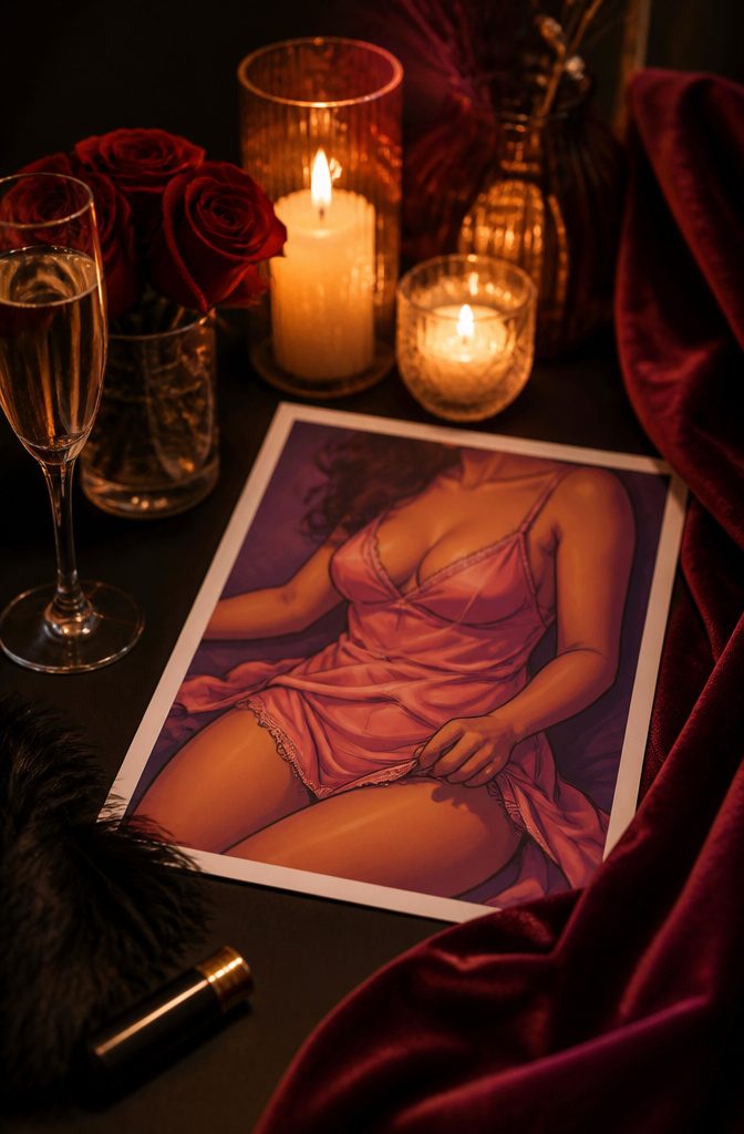 A pajama sexy party flyer with bold colors and flirtatious illustrations.